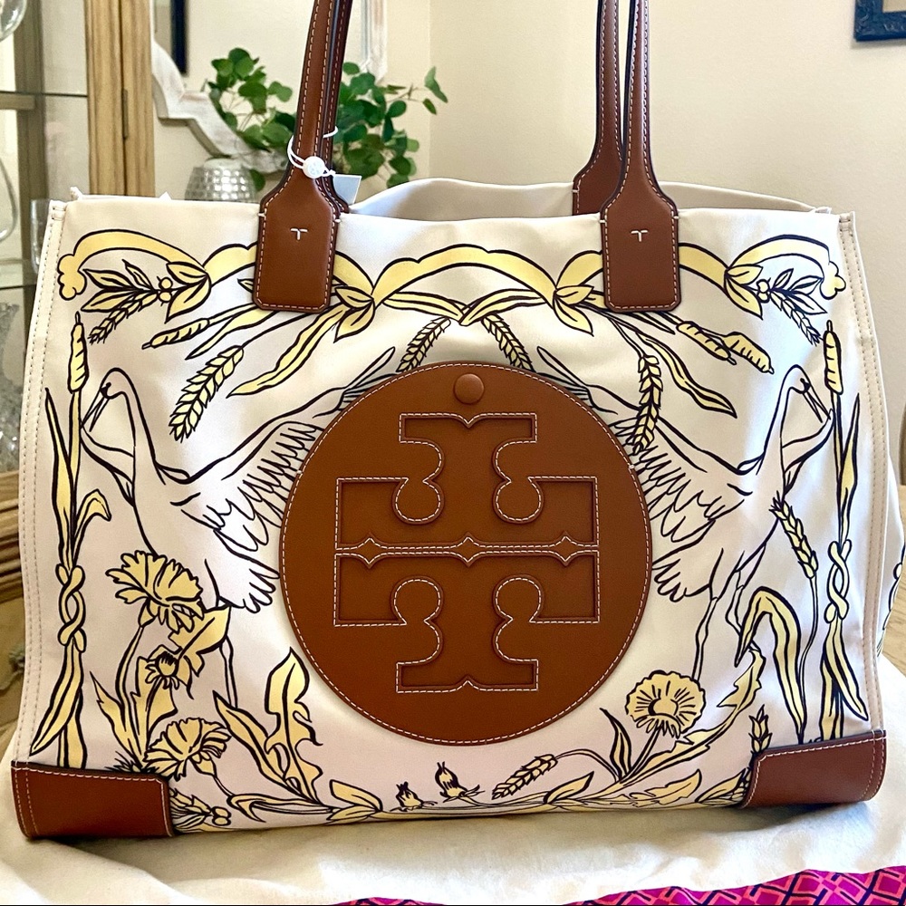 NWT ✨ TORY BURCH Ella Printed Morning Crane Tote 💛